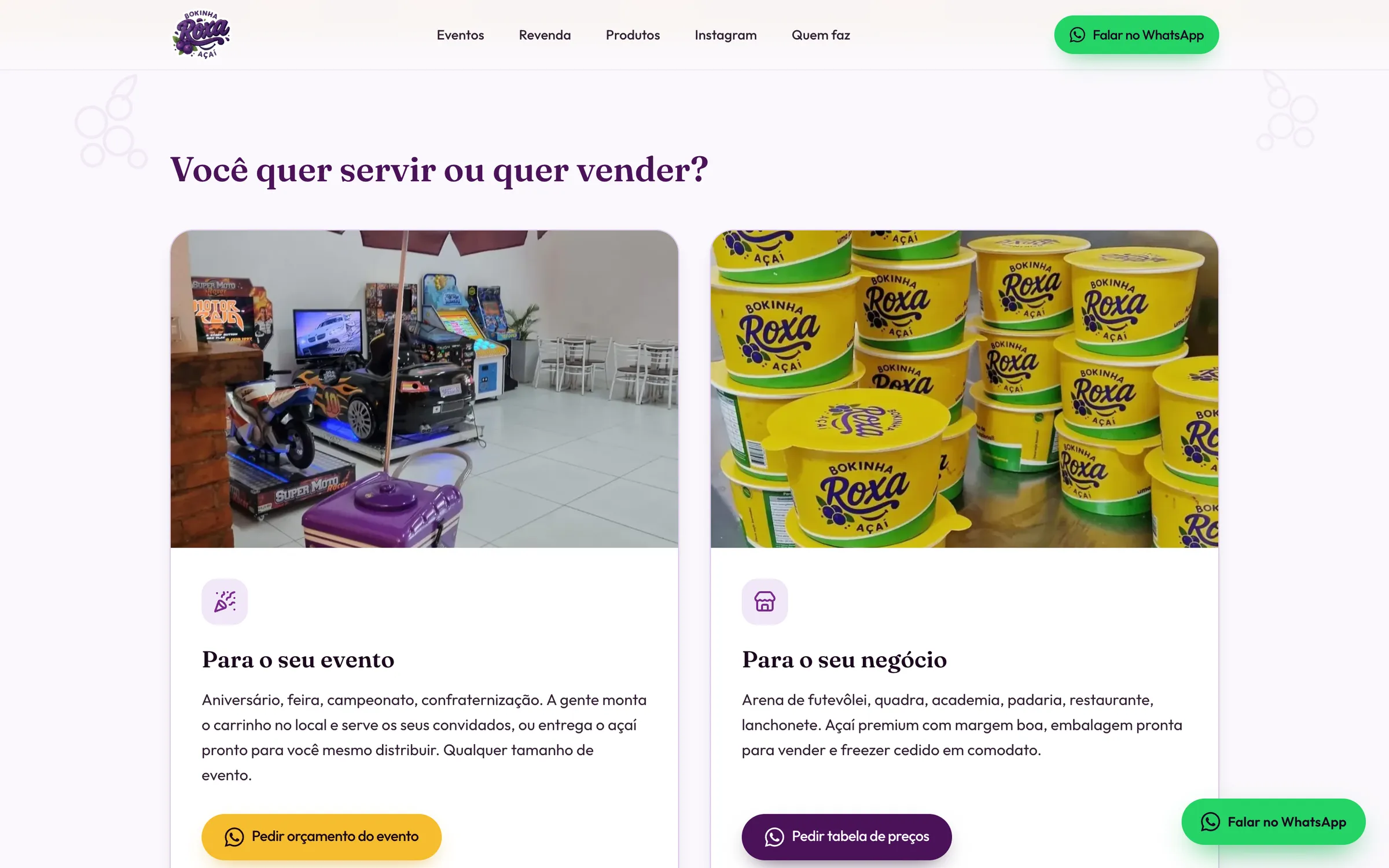 Seção “Você quer servir ou quer vender?” com os dois caminhos