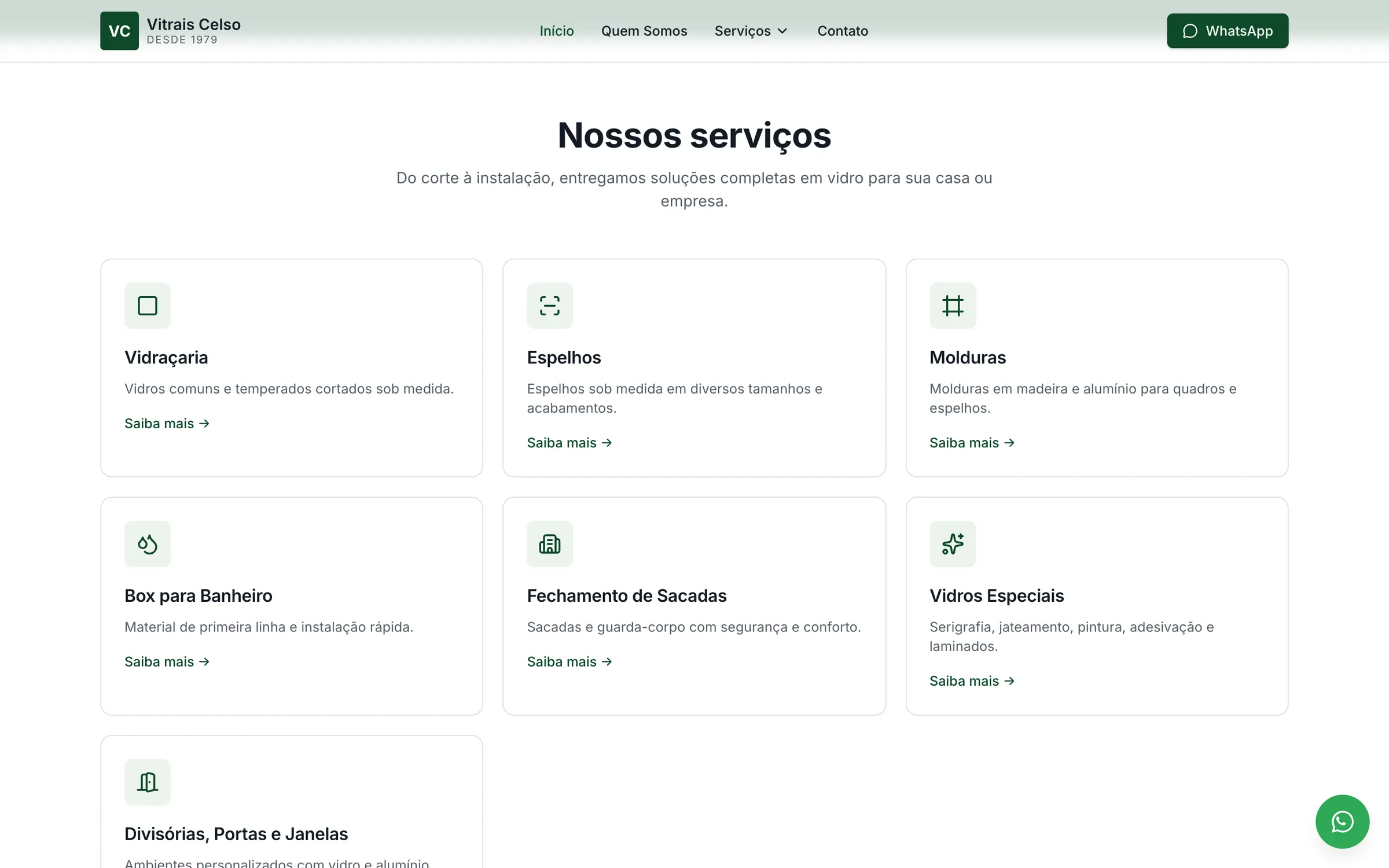 Seção “Nossos serviços” com os sete serviços em cards